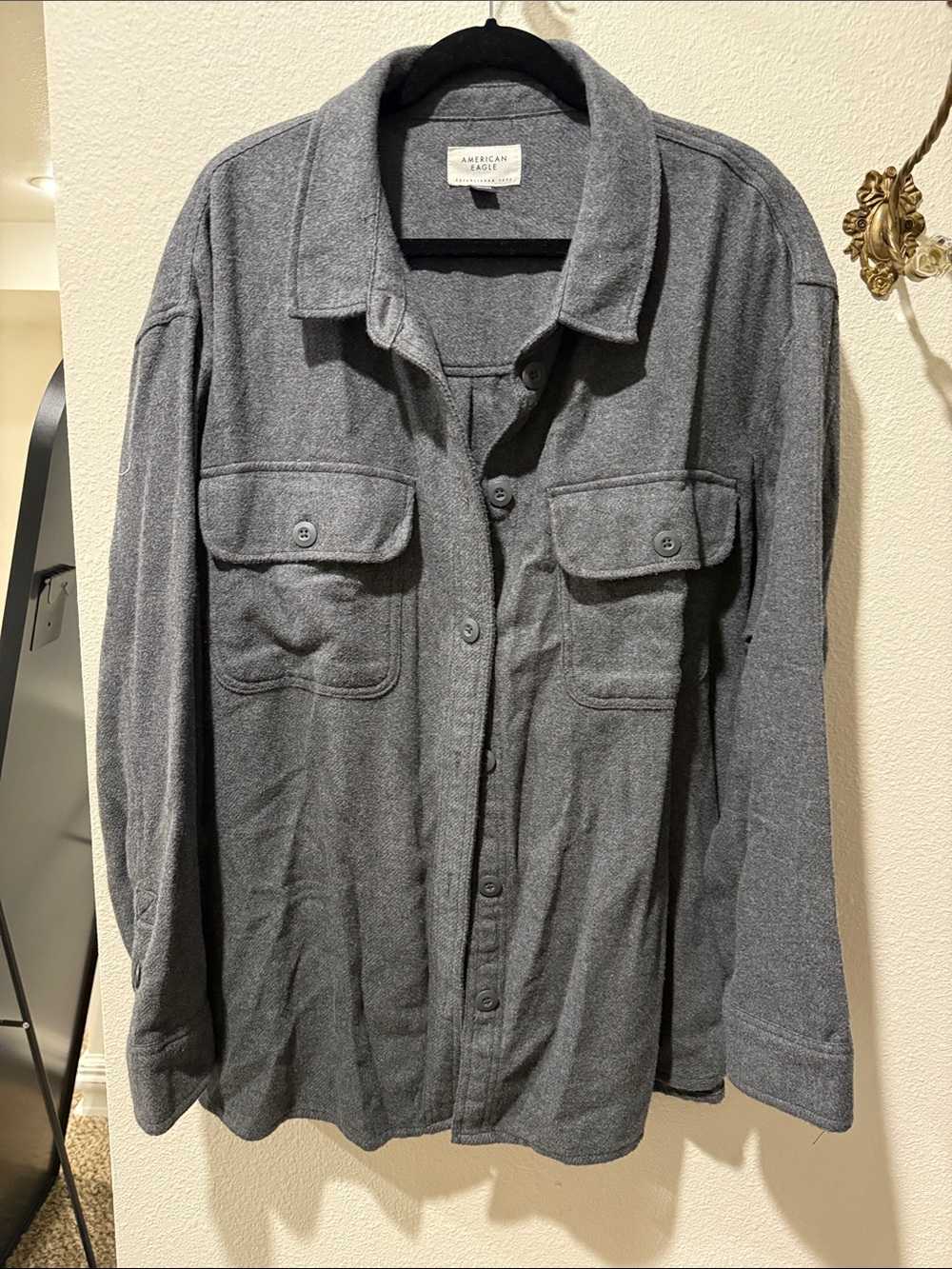American Eagle Outfitters Men's Gray Button-Up Shacket Jacket